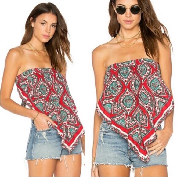Free People Tops - Free People Close to the Heart Bandana Print Shirt Red Strapless tube Top SMALL